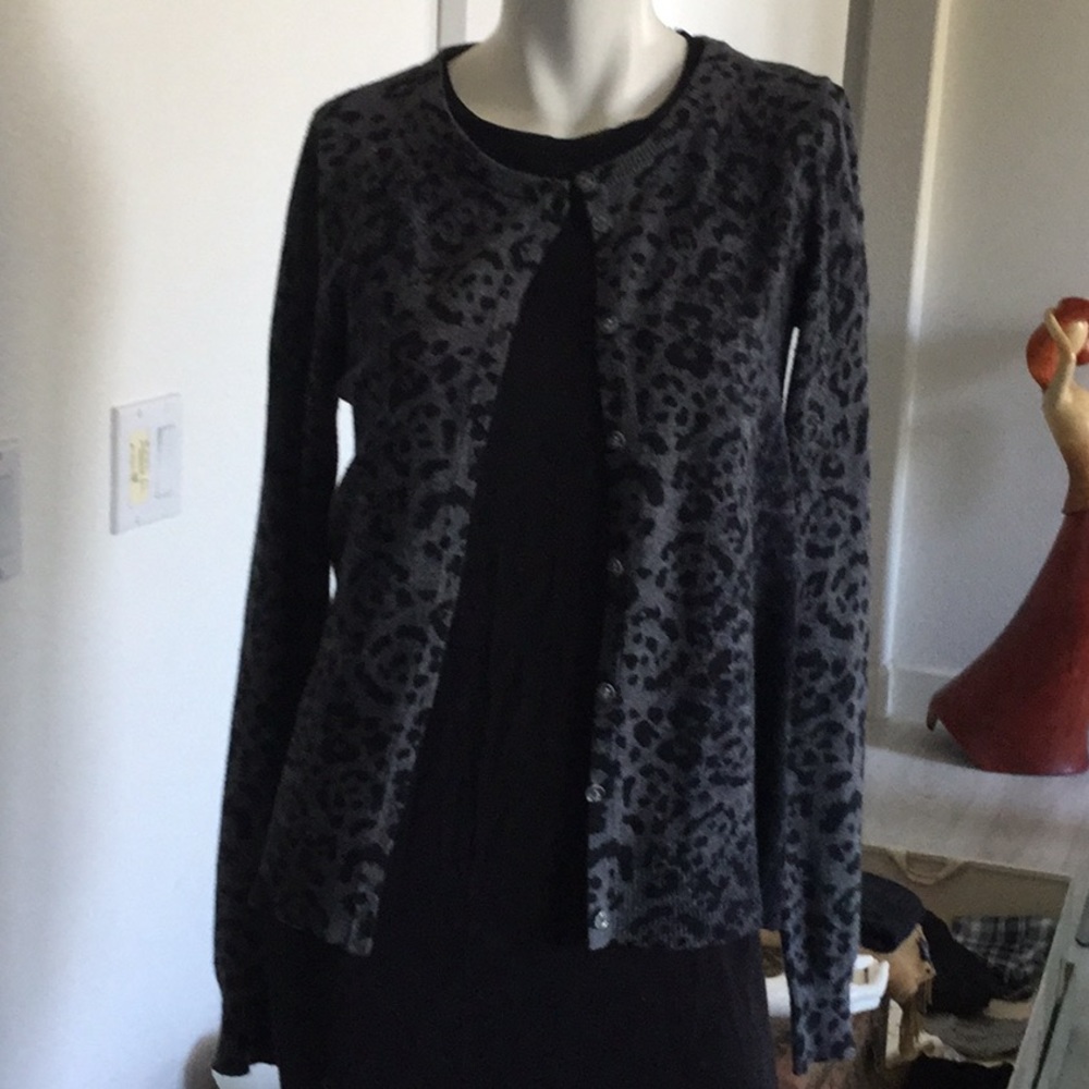John & Jenn grey leopard cardigan sweater